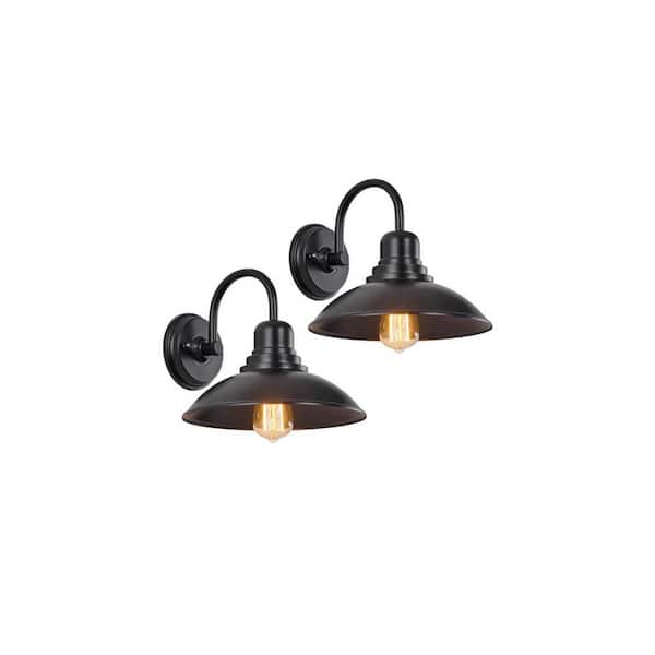 Unbranded Textured Black E26 Hardwired Wet Rated Wall Sconce with Metal Shade (Set of 2)