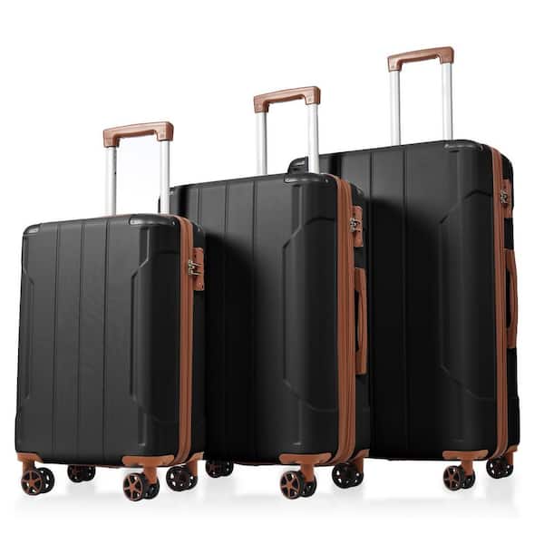 Merax Black and Brown 3-Piece ABS Hardshell Double Spinner Luggage Set with Reinforced Corner Bumpers