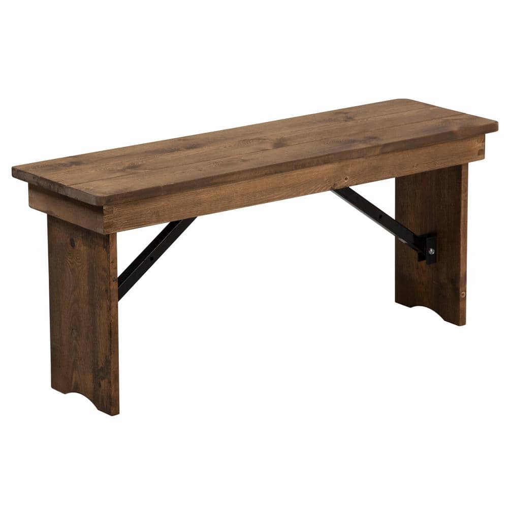 Hercules Series 40 in. x 12 in. Commercial Grade Rustic Solid Pine Folding Bench, Antique Farmhouse Dining Bench
