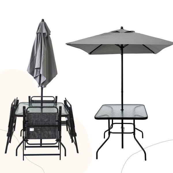 Zeus & Ruta 6-Piece Black Metal Outdoor Patio Dining Set