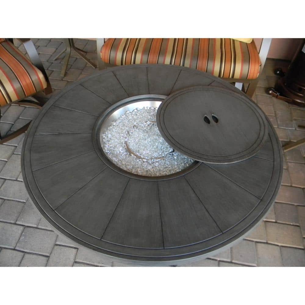 Round Gray Aluminum Fire Pit Table with Stainless Steel Burner