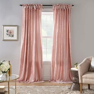 Korena Blush Solid Crushed Poly-Velvet 52 in. W x 84 in. L Light Filtering Single Panel Tie Top Curtain