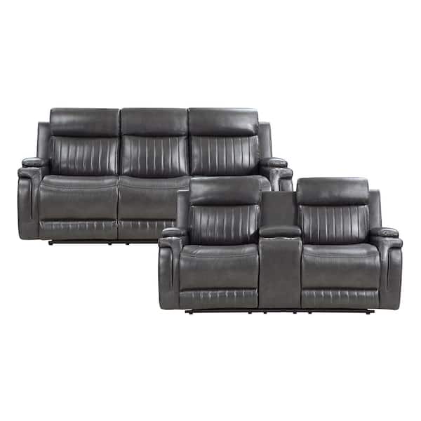 Lazzara Wise 82 in. W. Straight Arm Faux Leather Rectangle 2-Piece Manual Reclining Sofa Set in Dark Gray