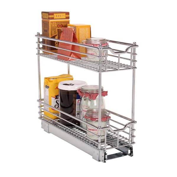 Household Essentials Narrow Sliding Cabinet Organizer, Two Tier Organizer,  Matte Black, Great for Slim Cabinets in Kitchen, Bathroom and More, 5