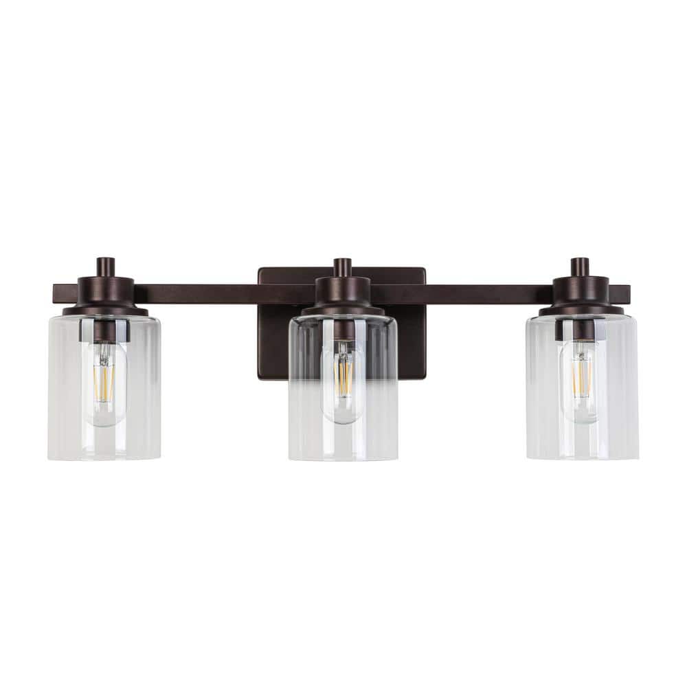 8 in. W 3-Light Oil Rubbed Bronze Bathroom Vanity Light with Shade, Bulb no