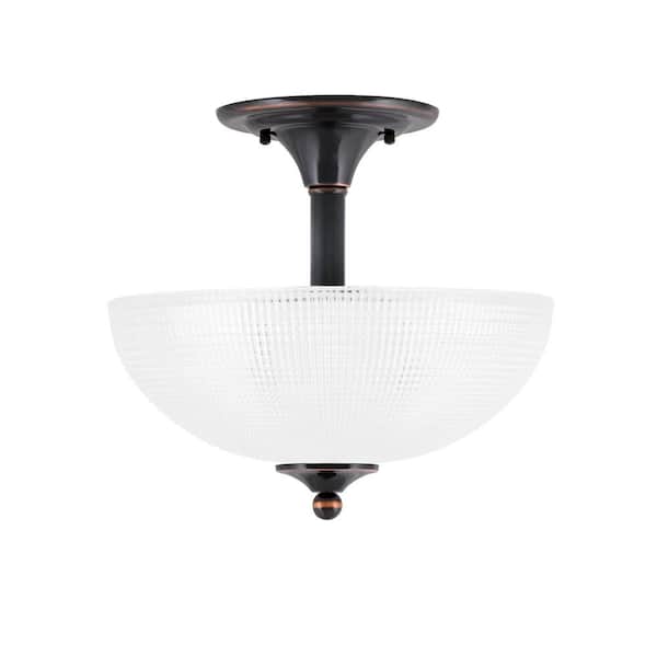 Unbranded Bristol 13 in. 2-Light Black Copper Transitional Semi-Flush Mount with 13 in. Clear Ribbed Glass Shade, No Bulbs Inclued