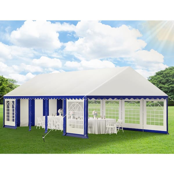 PHI VILLA 16 ft. x ft. Large Outdoor Canopy Party Tent in White with Blue Stripes Removable Side THD-GA106-B/W - The Home Depot