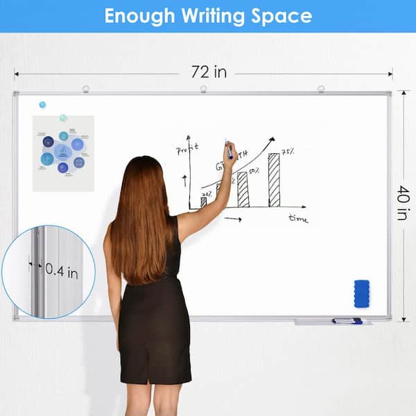 72 in. x 40 in. Aluminum Frame Wall Mounted Dry Erase Board Bulletin Boards Whiteboard Panel Boards Easels, Marker