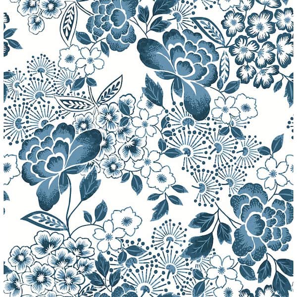 Chesapeake Frederique Blue Floral Pre-Pasted Paper Wallpaper Roll  4072-70004 - The Home Depot