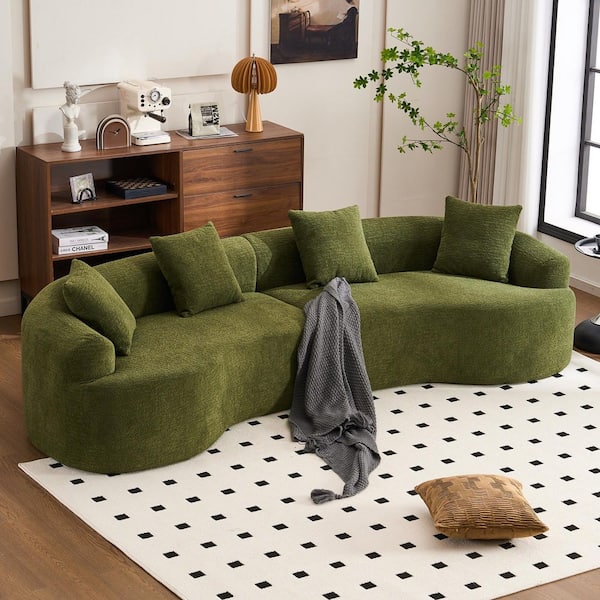 Harlan 110 in. Round Arm Chenille Upholstery Curved Compression Sofa in Green