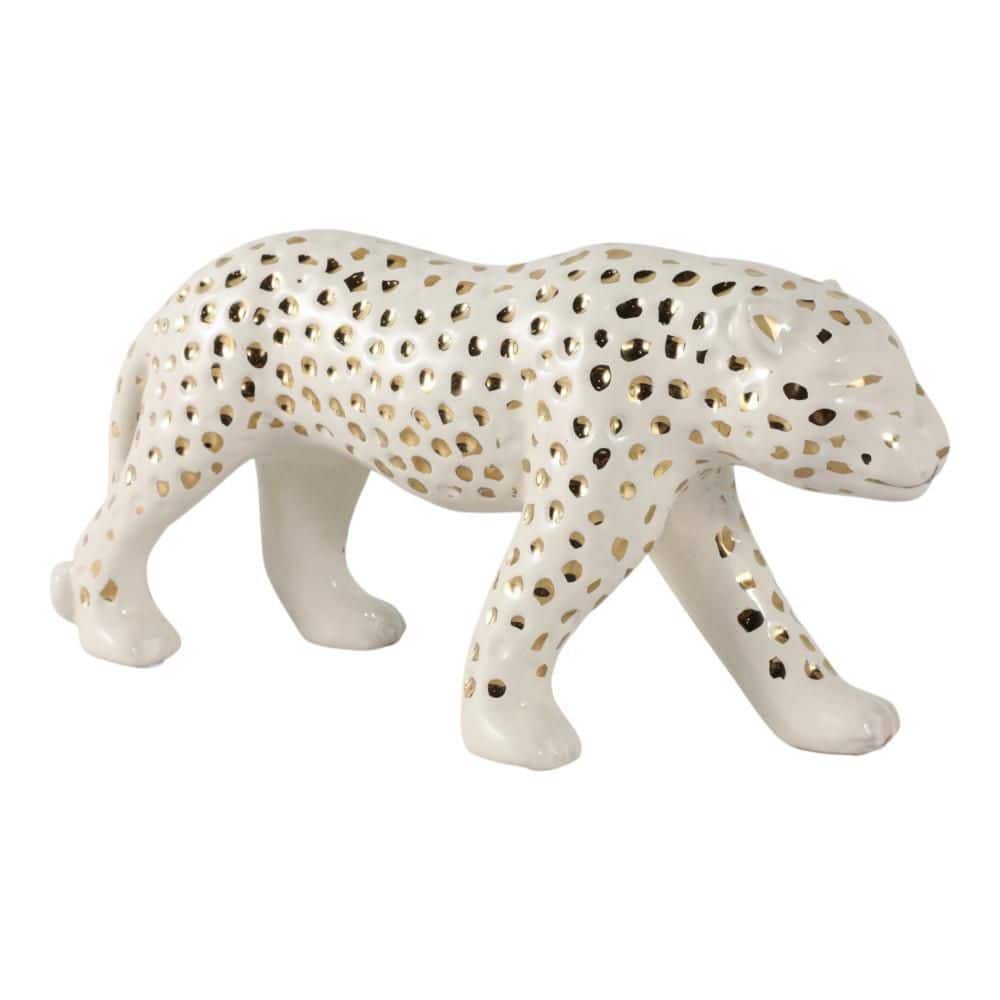 Liv & Skye White/Gold 14.25 in. x 7.25 in. Stoneware Walking
