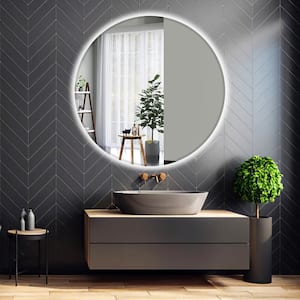 RS 36 in. W x 36 in. H Round Beveled Edge 3 Colors Dimmable LED Anti-Fog Memory Wall Mount Bathroom Vanity Mirror