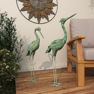 47 in. Oversized Metal Indoor Outdoor Crane Garden Sculpture with Coiled U Shaped Feet (2- Pack)