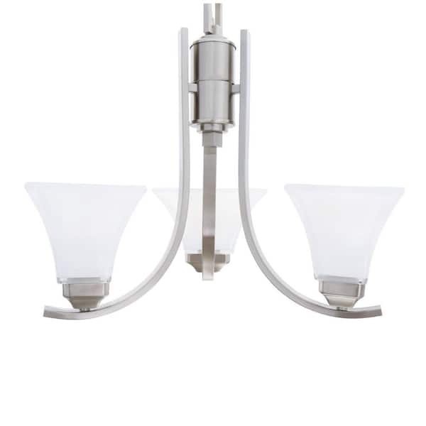 Hampton Bay Nove 3-Light Brushed Nickel Chandelier with White Glass Shades 
