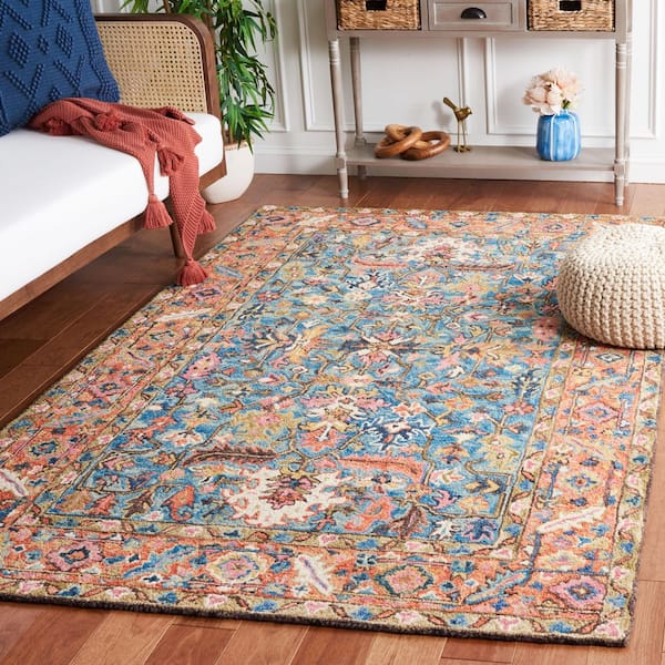 Blossom 6 ft. x 6 ft. Blue/Rust Abstract Border Floral Square Area Rug