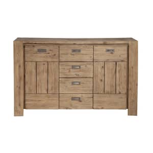Seashore Sandblasted Antique Natural Wood 58 in. W Sideboard with Solid Wood, Drawers