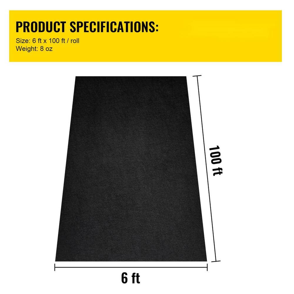 Heavy-Duty Black Non-Woven Geotextile Landscape Fabric, 6 ft x 100 ft