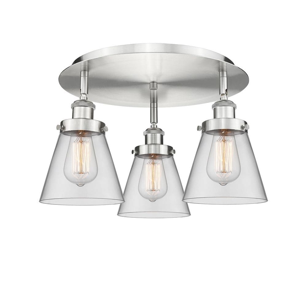 Cone 18 in. 3-Light Satin Nickel Art Nouveau Flush Mount with Clear Glass Shade price history on PriceWatchPro