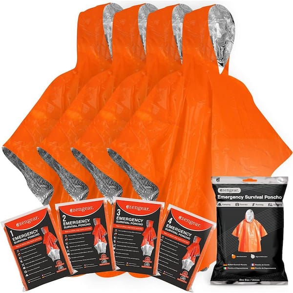 4-Pieces 3.3 ft. x 4.3 ft. Emergency Survival Poncho, Thermal Mylar Foil Coating Blanket for Heat Retention and Rain