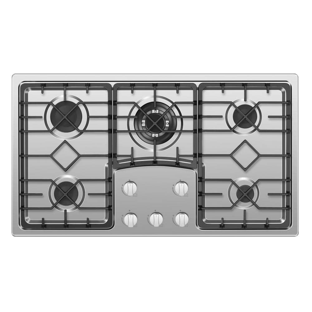 Empava 36 in. Recessed Gas Stove Cooktop with 5 Italy SABAF Sealed Burners NG/LPG Convertible in Stainless Steel, 5B90S