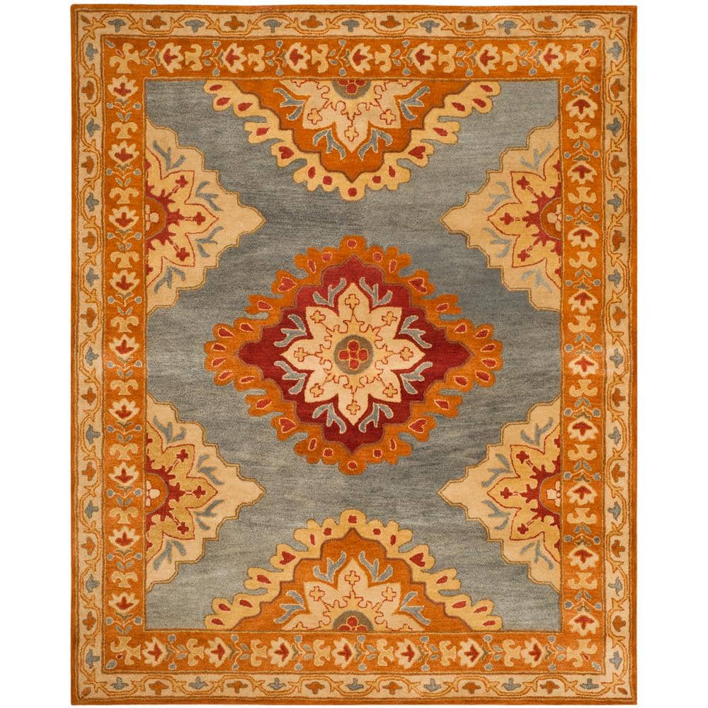 Blue and Rust Hand-Tufted Wool 9' x 12' Area Rug