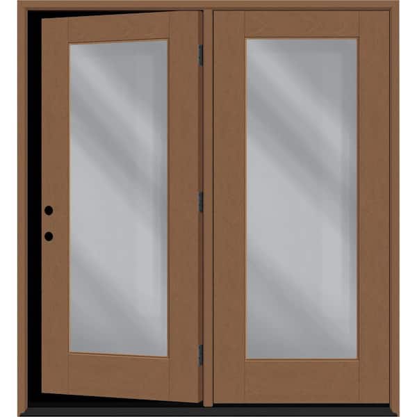 Steves & Sons Regency 60 in. x 80 in. Full Lite Clear Glass AutumnWheat RH CenterHinged Stained Fiberglass Retro Patio Door w/4"Jamb