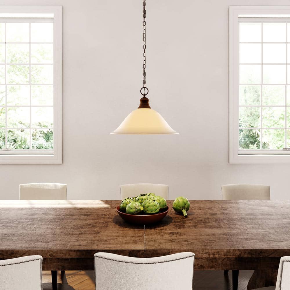 Empire Mahogany Bronze 16" Pendant with Champagne Linen Glass