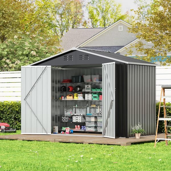 9.1 ft. W x 4.3 ft. D Outdoor Storage Shed, Metal Garden Tool Sheds with Vents, Gray(39.13 sq. ft.)