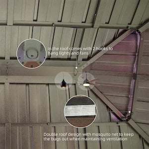 10 ft. x 12 ft. Wooden Coated Aluminum Frame Patio Gazebo Canopy Shelter Galvanized Steel Double Hardtop Roof Pavilion