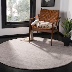 Abstract Light Gray 10 ft. x 10 ft. Striped Round Area Rug