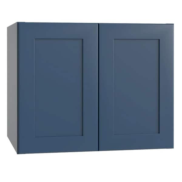 Home Decorators Collection Newport 30 in. W x 24 in. D x 24 in. H Assembled Plywood Wall Bridge Kitchen Cabinet in Mythic Blue with Soft Close