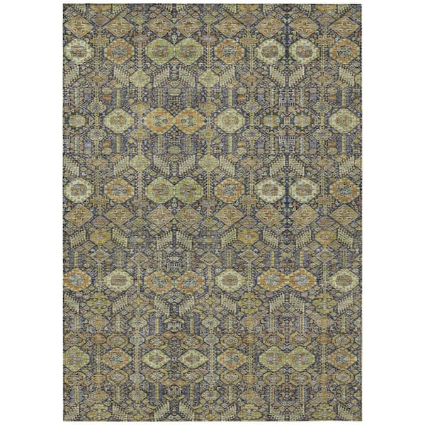 Blue and Orange 10 ft. x 14 ft. Woven Floral Rectangle Indoor/Outdoor Area Rug