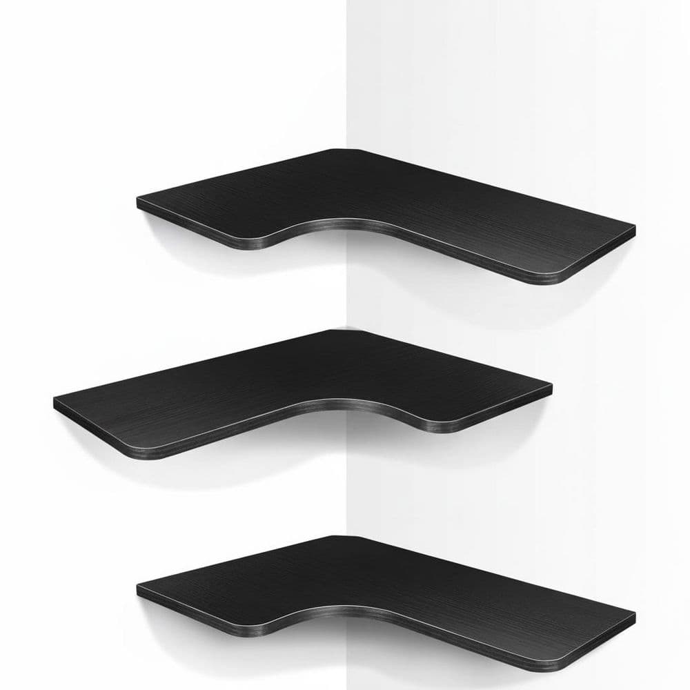 16 in. W x 11.4 in. D Black Corner Shelves Wall Mounted Set of 3