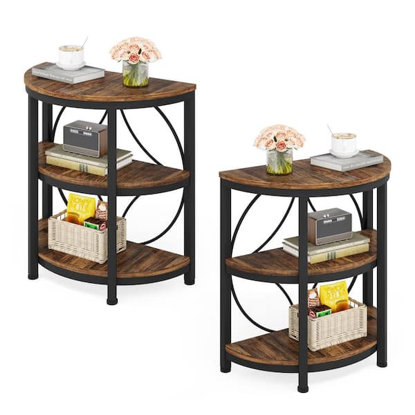 Kerlin 24 in. Rustic Brown Half Circle Wood End Table with Storage Shelf, Side Table for Living Room Bedrooom Home 2PCS