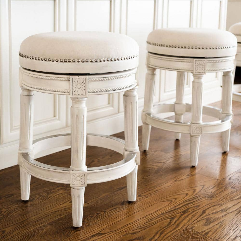 White Oak Backless Swivel Counter Stool with Upholstered Seat