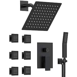 Showers Trim Set with Valve 3-Spray Dual Wall Mount 10 in. Fixed and Handheld Shower Head 2.5 GPM in Matte Black