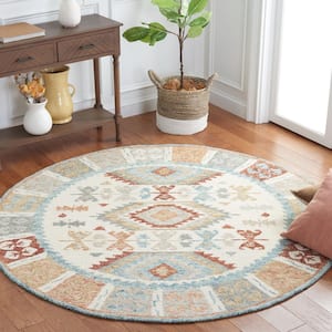 Micro-Loop Ivory/Blue 6 ft. x 6 ft. Native American Round Area Rug