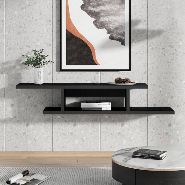 Fitueyes Black Floating Wall Mount TV Stand for HDTV Home Living Room Furniture 