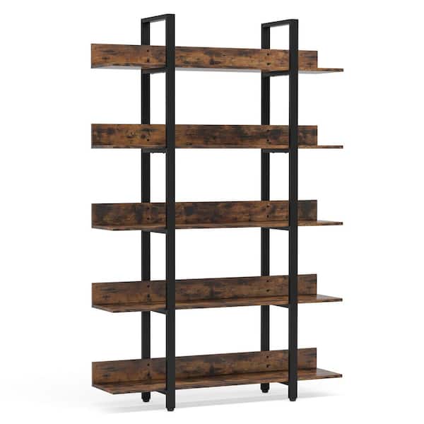 TRIBESIGNS WAY TO ORIGIN Bingo 71.6 in. Rustic Brown Wood 5-Shelf Etagere Bookcase with Back Fence