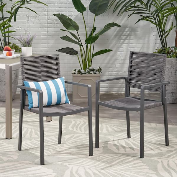 2-Pieces Modern Aluminum Outdoor Dining Chair in Gray for Garden