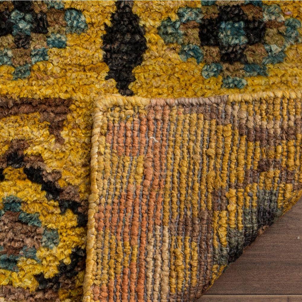 Hand-Knotted Geometric Gold & Ivory Wool-Blend 5' x 8' Area Rug
