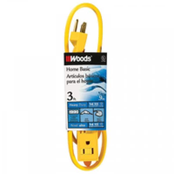 Woods 3 ft. Multi-Outlet (3) Extension Cord with Power Tap, Yellow