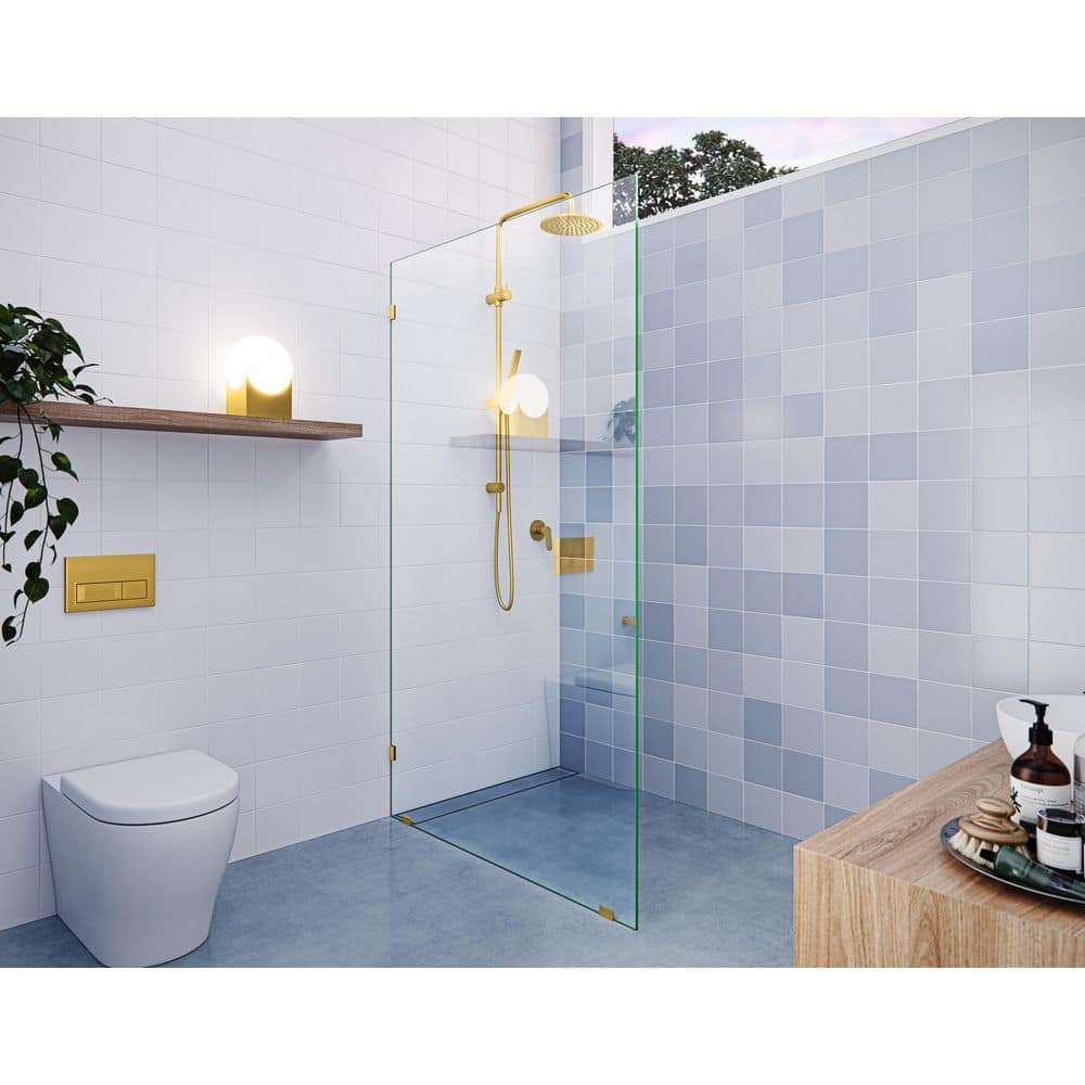 Vela 43 in. W x 78 in. H Frameless Fixed Single Panel Shower Door in Satin Brass Without Handle price history on PriceWatchPro