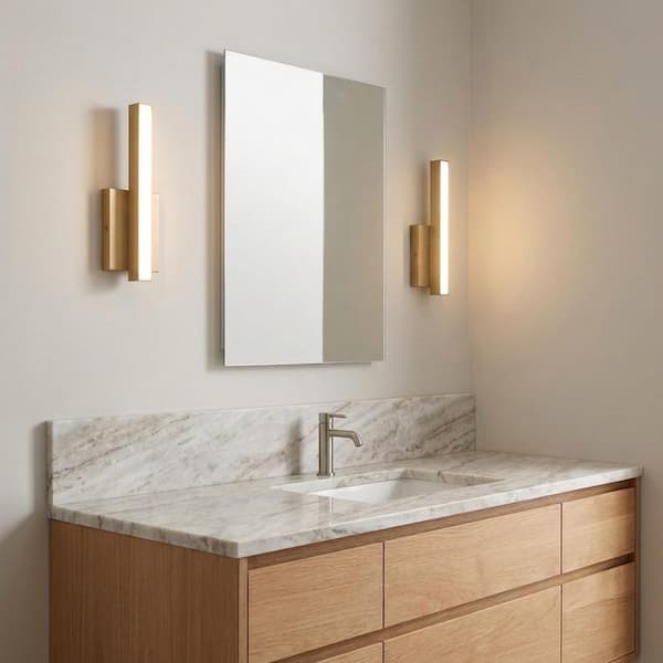 Marque 13 in. W x 4.5 in. H Satin Brass Modern LED Dimmable Bathroom Vanity Light with White Acrylic Shade