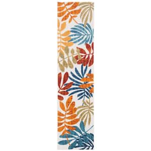 Cabana Cream/Red 2 ft. x 14 ft. Runner Abstract Palm Leaf Indoor/Outdoor Area Rug