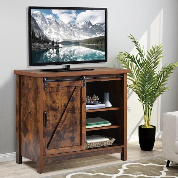 GODEER 35.43 in. Brown TV Stand Fits TV's up to 32 in. with Removable Door Panel & Living Room