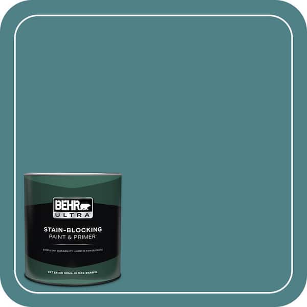 BEHR ULTRA 1 qt. #ICC-75 Tapestry Teal Semi-Gloss Enamel Exterior Paint & Primer