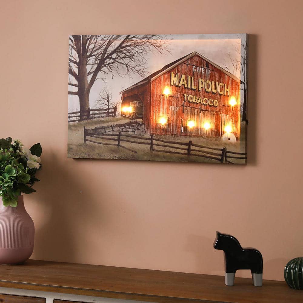 Rustic Red Barn Landscape Canvas Print with LED Lights
