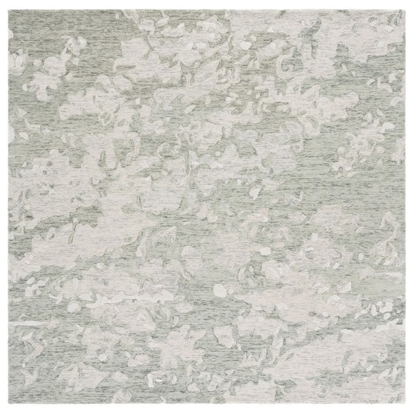 Pine 6 ft. x 6 ft. Sage Green/Ivory Abstract Camo square Area Rug
