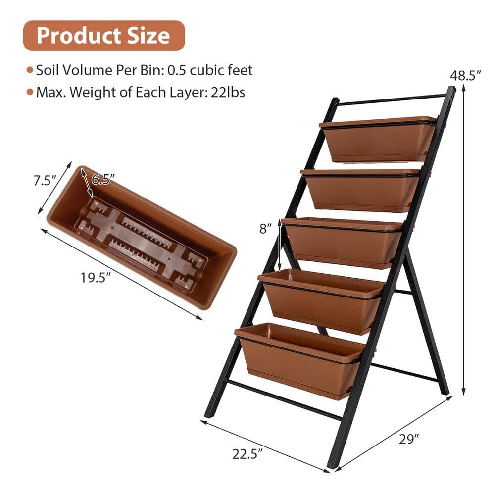 Brown 5-Tier Vertical Herb Garden Planter with Iron Frame